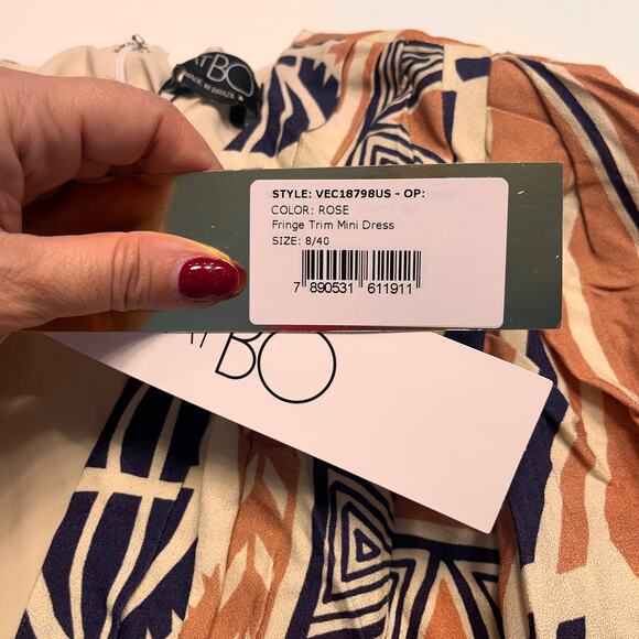 NWT Patbo Orange & Black Geometric Pattern Fringe Trim Mini Dress Size 8 - Picture 5 of 8